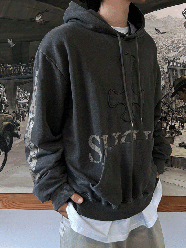 SHOUT pigment washed hoody 3C